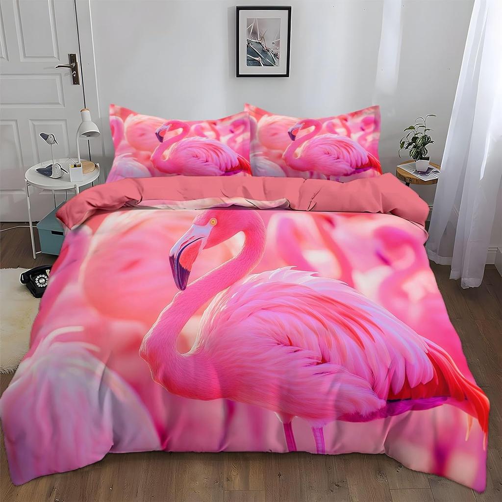 Flamingo Pattern 3D Printed Duvet Cover Set, Flamingo Cartoon Bedding Set Comforter Covers For Children Bedroom Decor Gifts