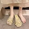 Baotou Cool Slippers Women's Summer Wear Bow Velvet Lace Embroidery Soft Bottom Non-slip Fluffy Half Slippers