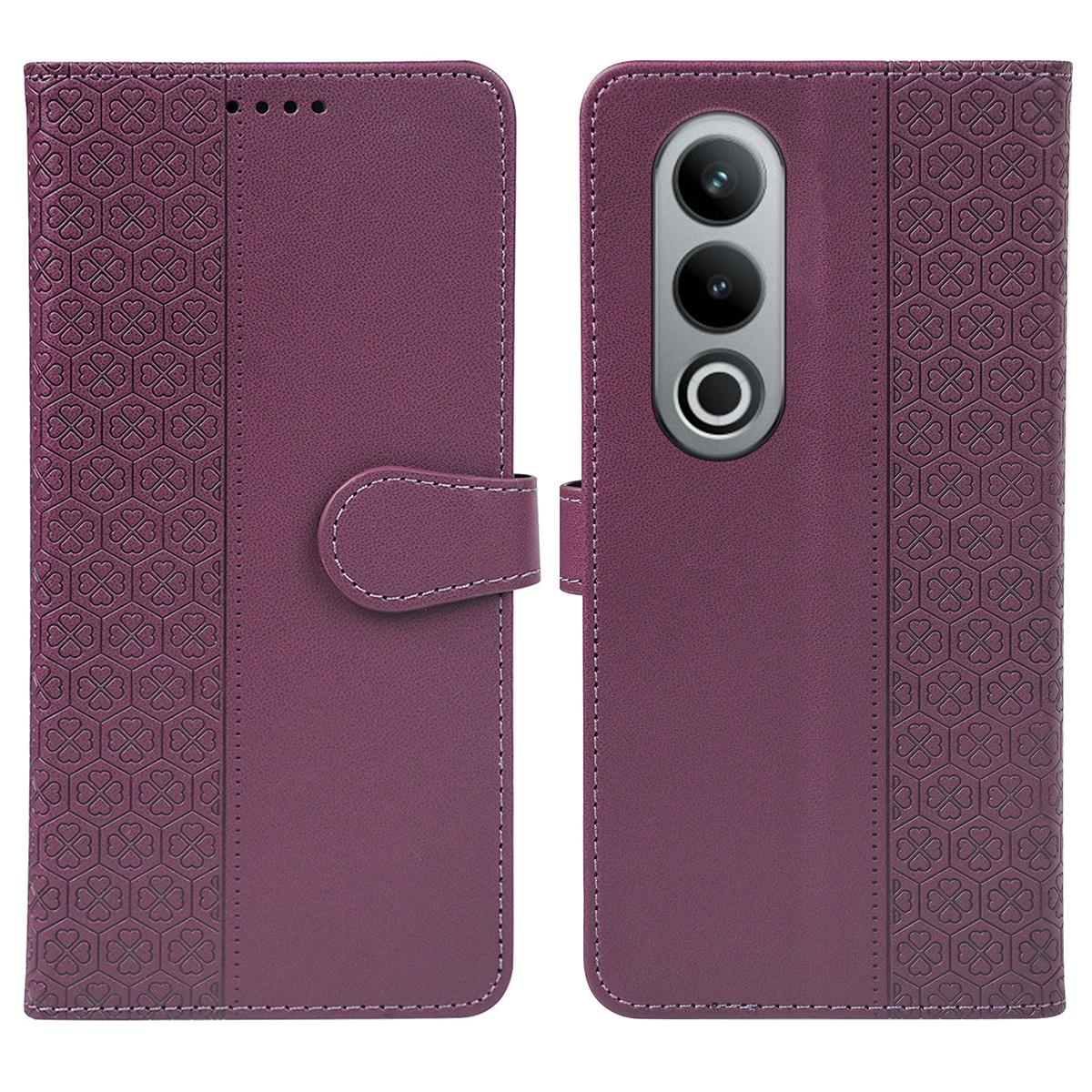 

For OnePlus 12R 5G/Ace 3 5G Case Magnetic Clasp Four Leaf Clover Leather Phone Cover Dark Purple