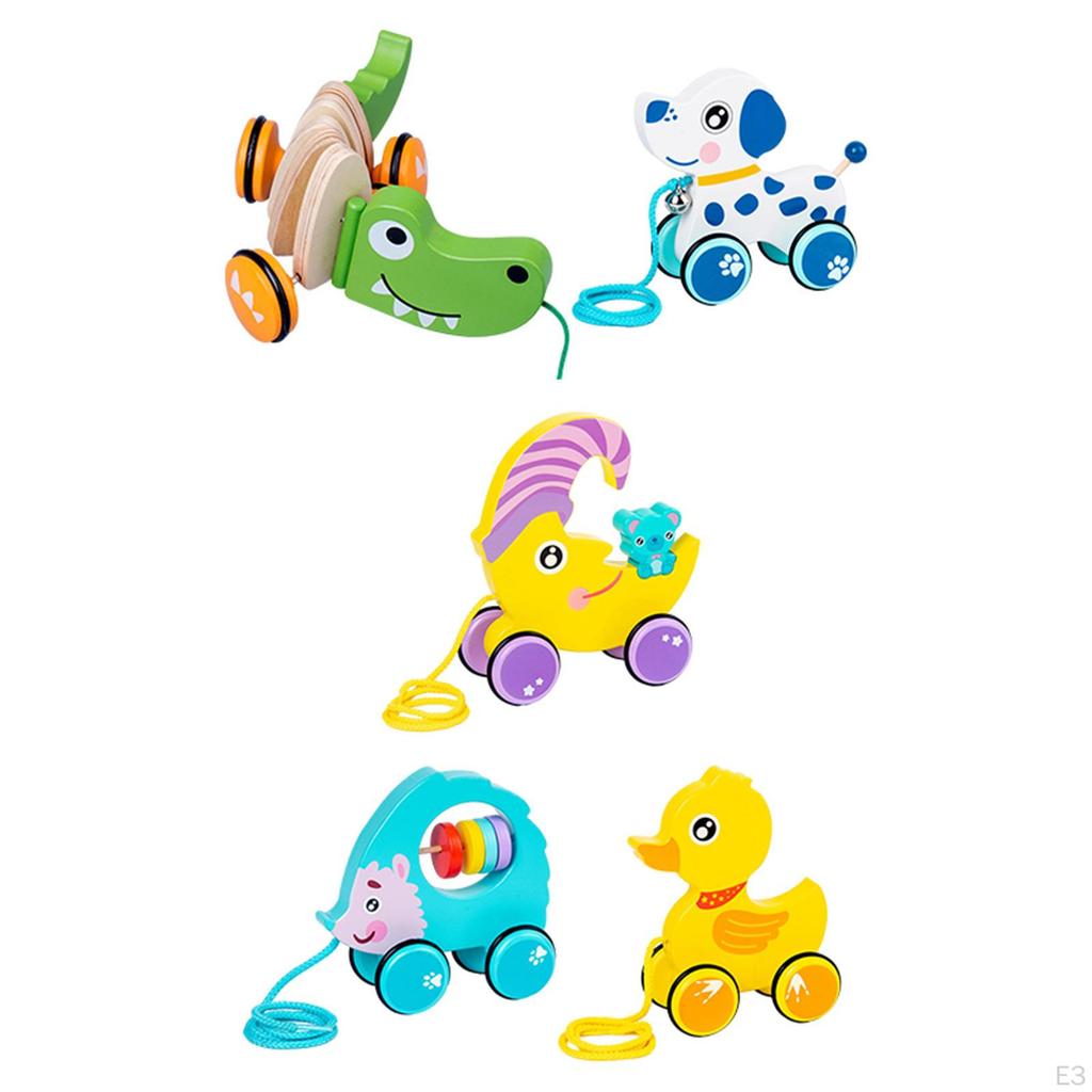 Baby Pull Along Toy Wood Pulling Early Learning Fine Motor Skill Birthday Gift Handmade
