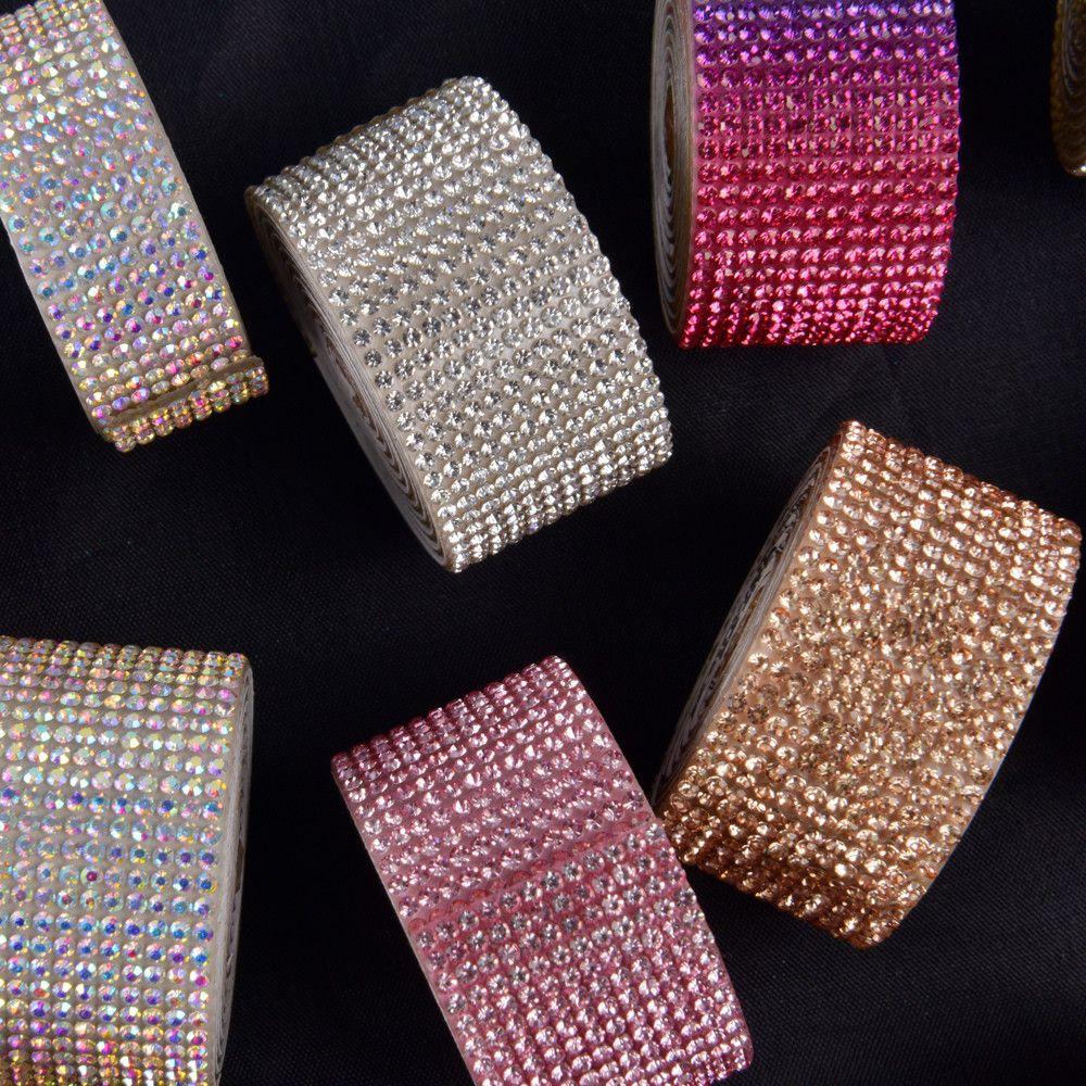 1 Yard Colorful Arts Crafts Phone Decoration Diamond Ribbon Self-Adhesive Rhinestone Trim Tape Glitter