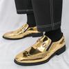 Fashion New Gold Punk Rivet Loafers New Men's Pointed Metal Chain Leather Shoes Male Designer Formal Wedding Dress Homecoming Footwear