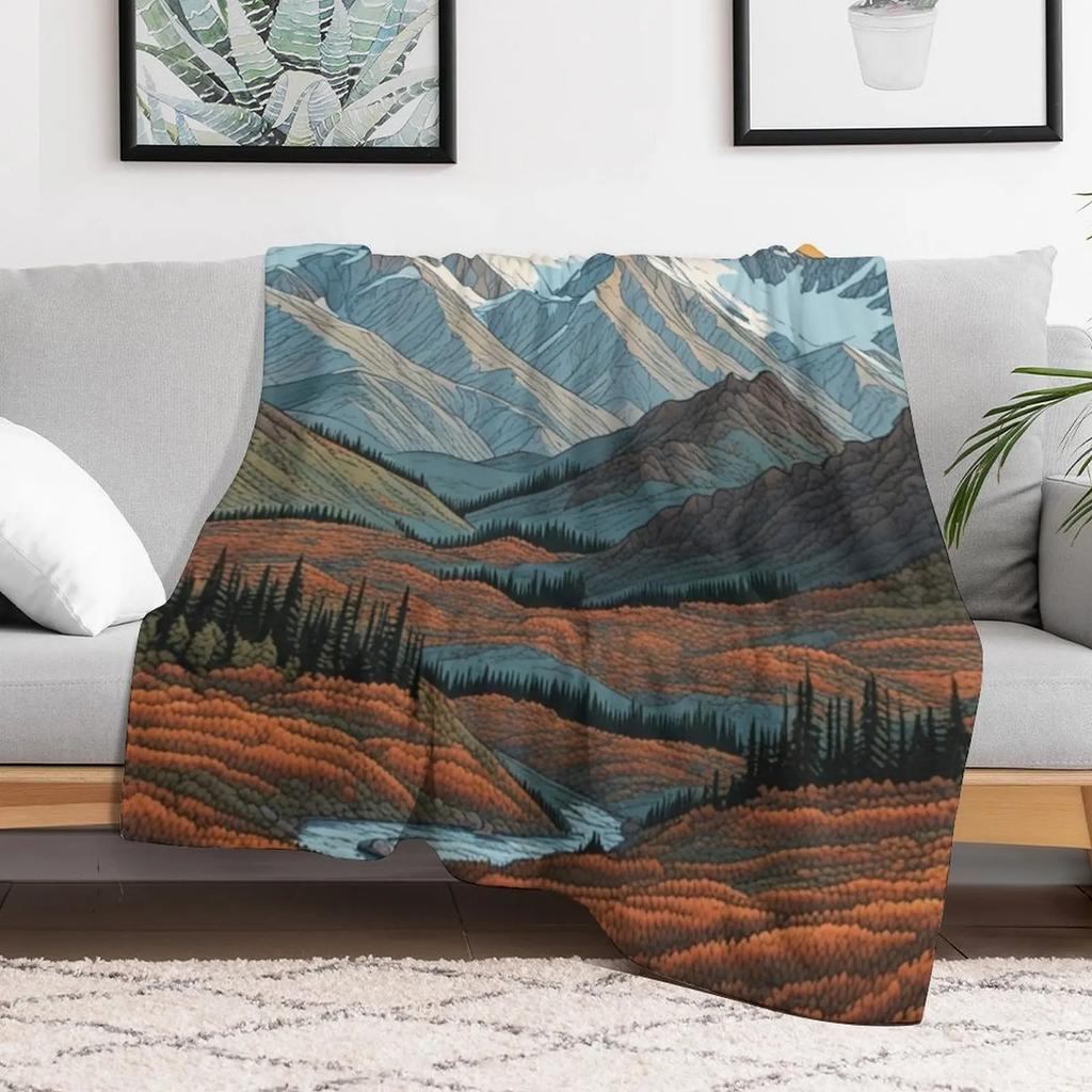Denali Landscape Throw Blanket Travel Size Cozy Blanket for Plane Train