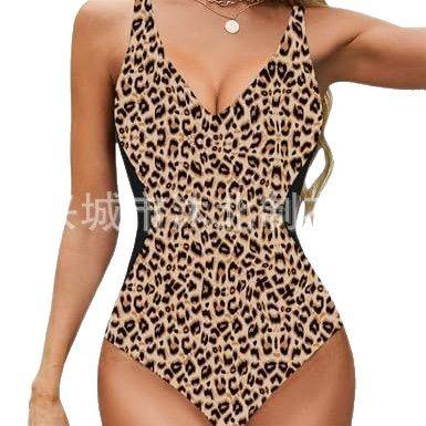 New straps, tight-fitting women's one-piece slim-fitting belly women's deep V-neck color matching back lace-up swimsuit