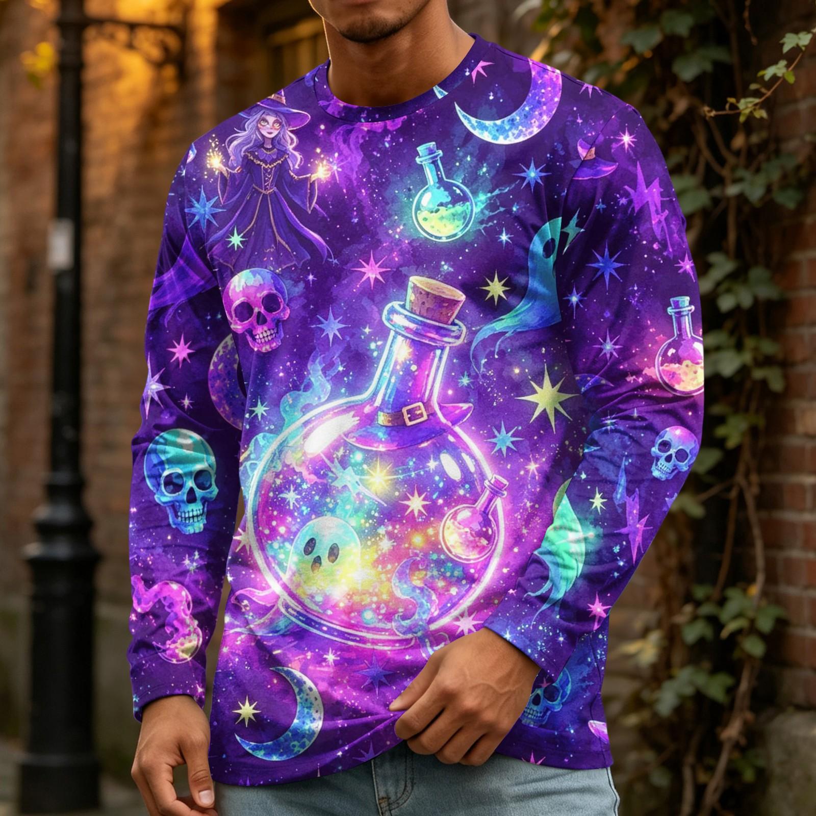Men s Halloween Printed Crewneck Long Sleeve Top Casual Loose Fit M
