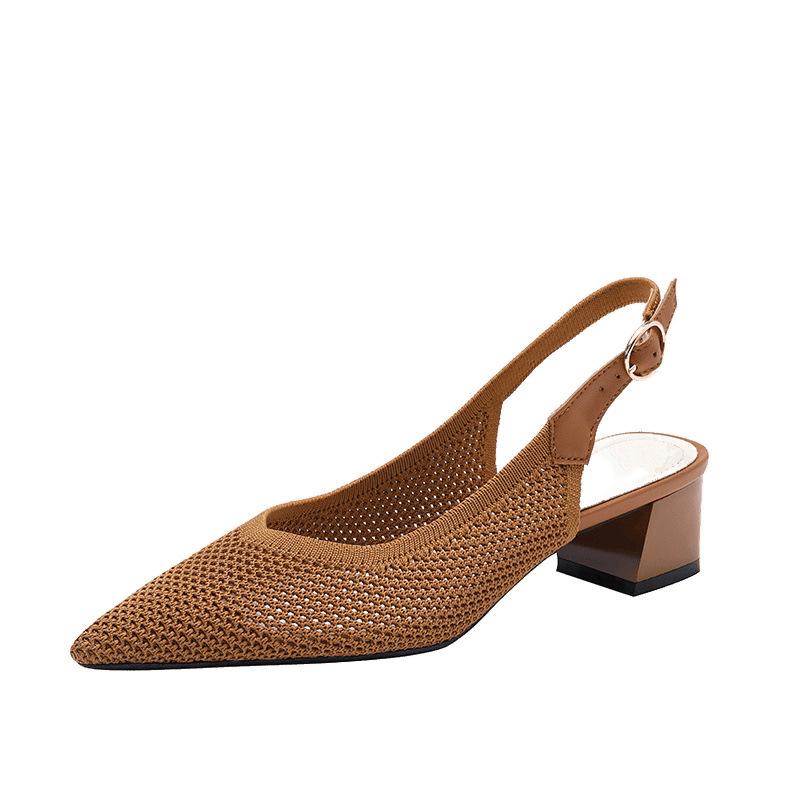 Baotou Thick Heel Sandals Large Size Women's Shoes Woven Soft Sole Word with Fashion Flying Weaving Medium Heel High Heel Summer