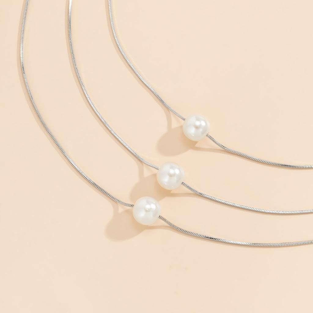 Accessories, simple imitation pearl box chains stacked with multi-layer necklaces, versatile geometric beaded necklaces for women