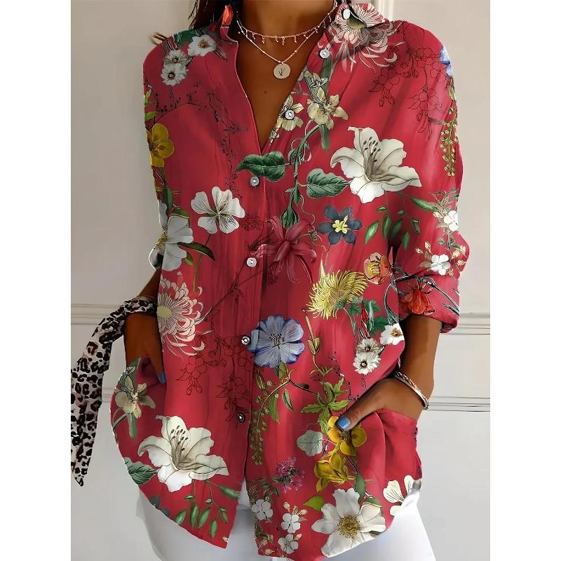 New Women's Shirts Floral Printed Spring Autumn Blouse Lapel Neck Blouse Women Long Sleeve Shirts Womens Clothes Female Clothing