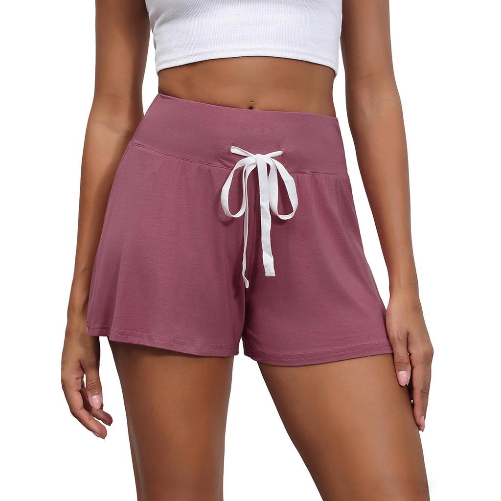 Women’s Shorts Rayon Solid Color Half Pants Sporty Yogo Bottoms High Waist with Drawstring Casual Wear