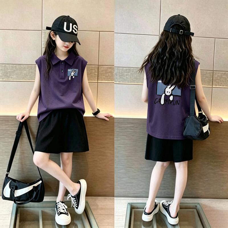 Girls' Korean Style Cotton Polo Collar Vest - Summer New Arrivals, Medium & Large Sizes, Casual Sleeveless Lapel T-shirt