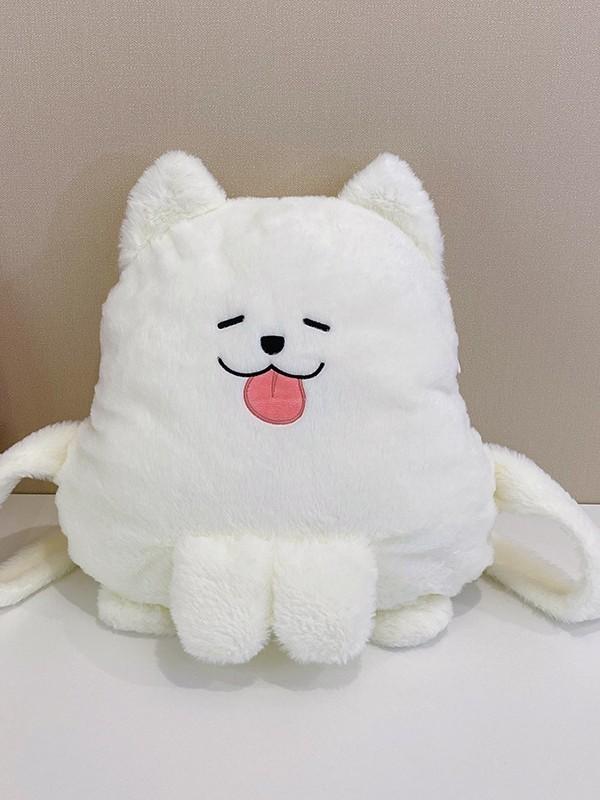 White Plush Dog Girl Backpack With Zipper Closure For Daily Use And Cute Style