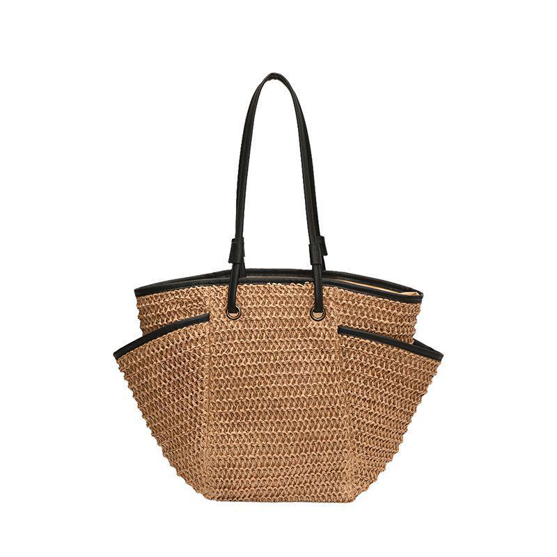 

Женская соломенная сумка-тоут большой вместимости в французском литературном стиле 2025 хаки