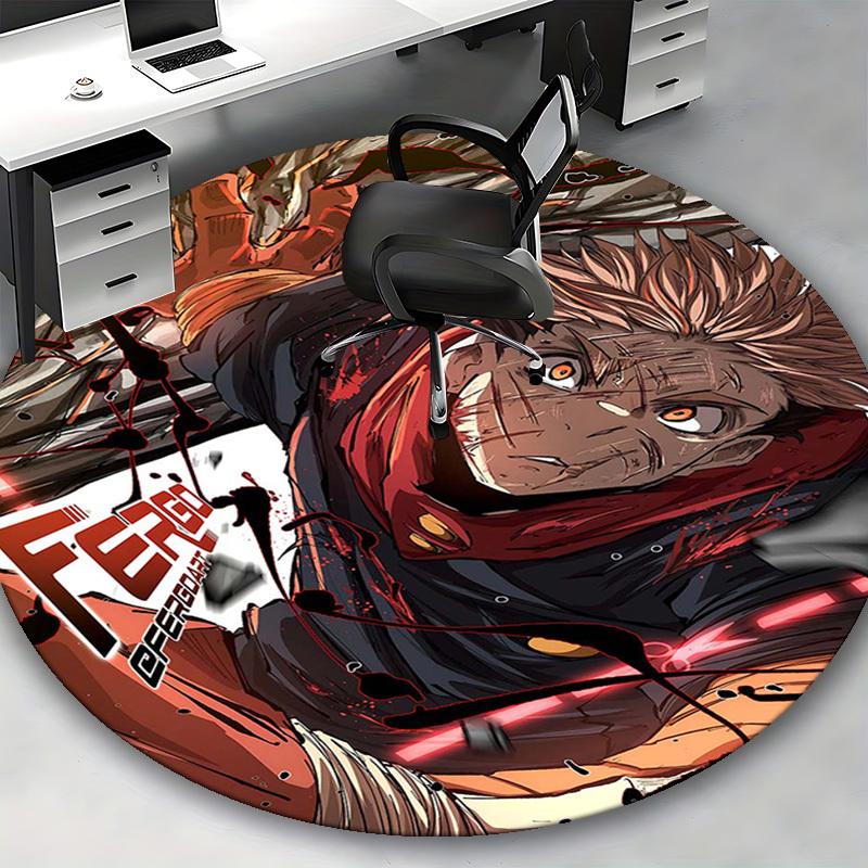1pc Anime Character with "FENGO" Print Round Carpet - Office Chair Mat, Anti-Slip Rug for Home Decor, Seasonal Gift, Suitable for Office, Living Room