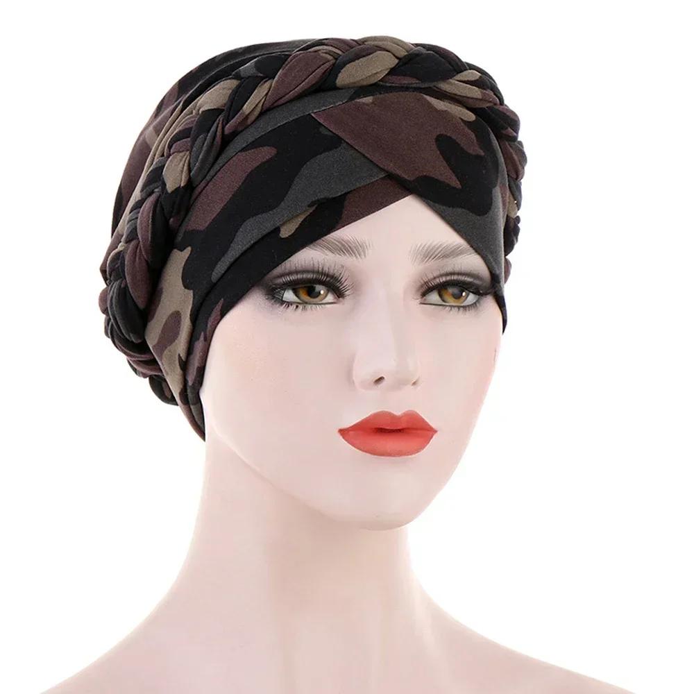 Velour Muslim Women Braid Hijab Turban Chemo Stretch Cap Hair Loss Hat Head Wrap Islamic Bonnet Headwear Beanie Cover