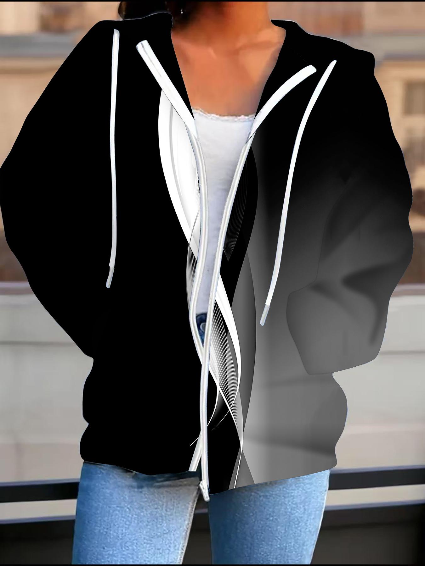 

Цветочный 3D-принт Кардиган с капюшоном Большого размера Осень Зима Ретро 1XL чёрный