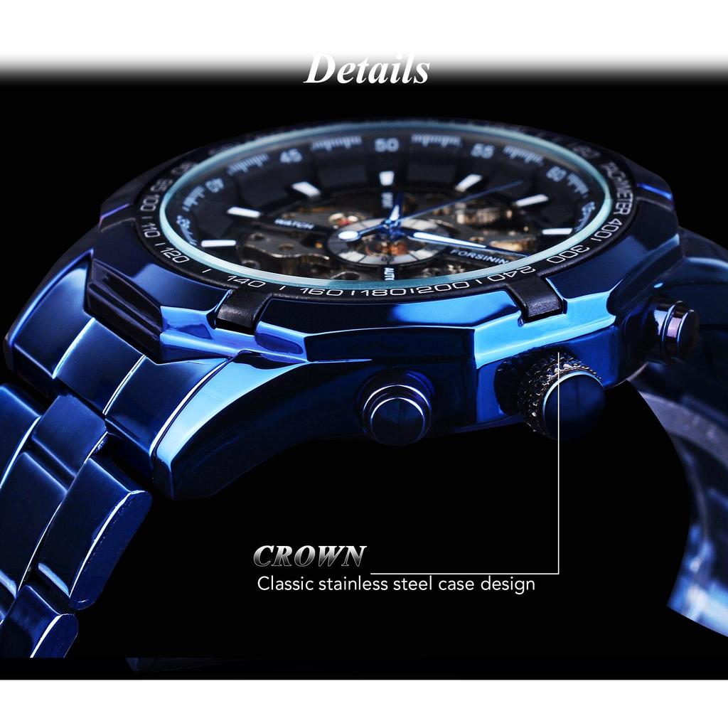 Forsining Paslanmaz Çelik Su Geçirmez Erkek İskelet Saatler Üst Marka Lüks Şeffaf Mekanik Spor Erkek Bilek Saatleri