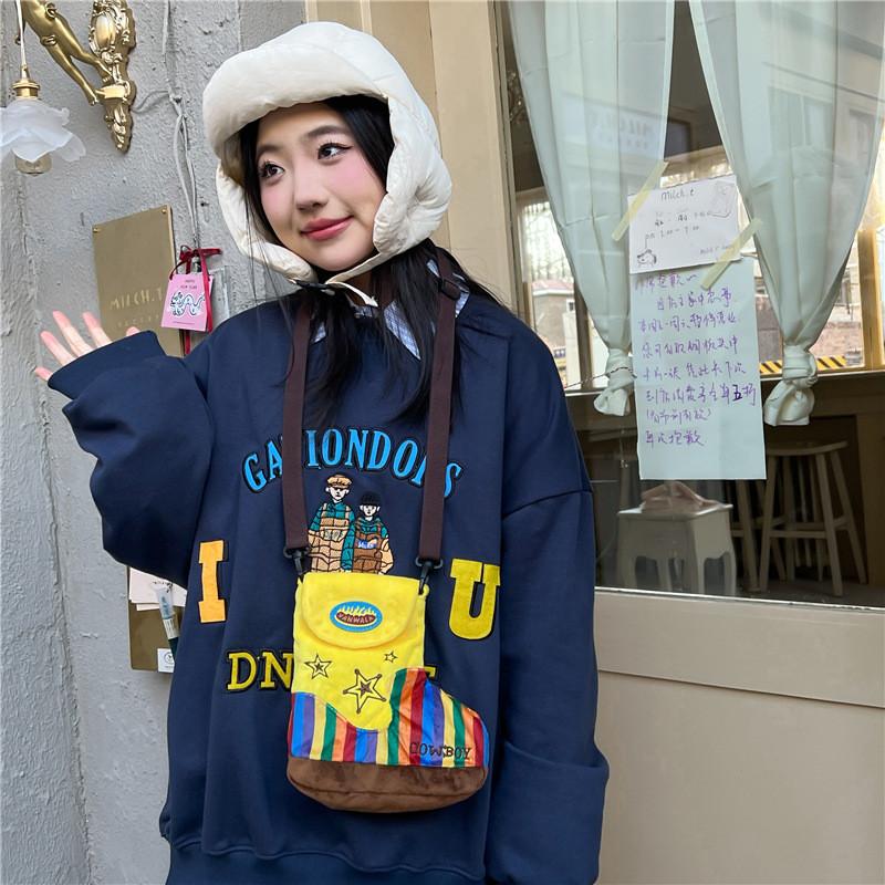 Modern Cool Woolen Kids Crossbody Bag With Geometric Pattern For Daily Use