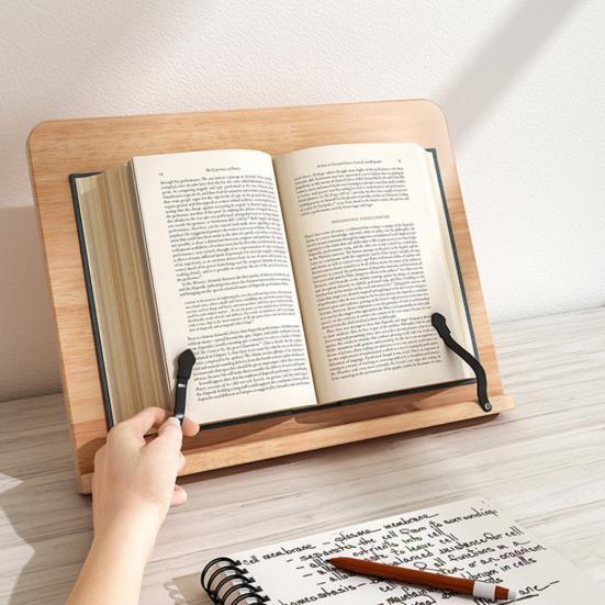 Wooden Book Stand 8 Levels Adjustable Reading Holder with Page Clip Multi-functional Music Score Cookbook Recipe Laptop Tablet Holder
