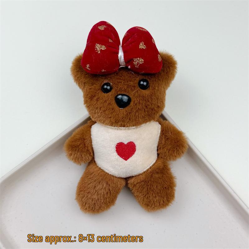 Brown Bowknot Bear Keychain - Cute Plush Bag Charm Student Gift