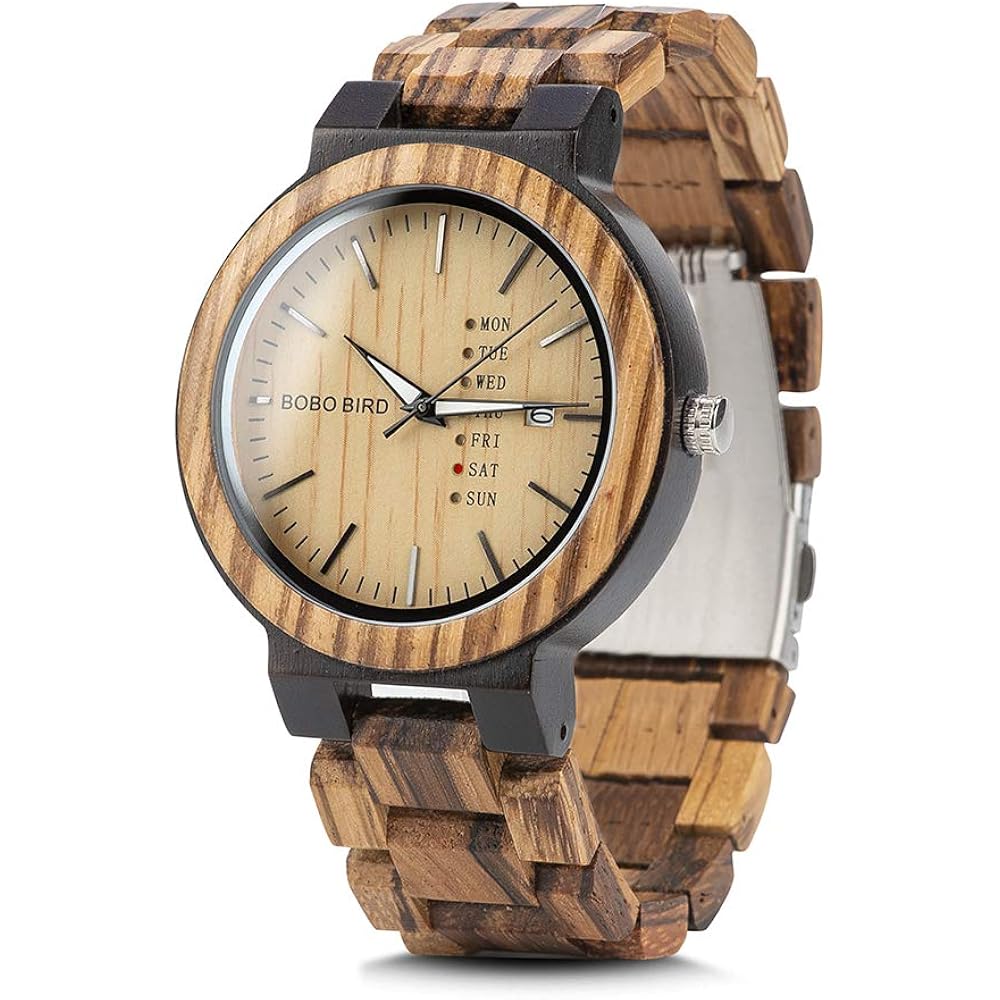 BOBO BIRD Mens Wooden Watch BOBO BIRD Mens Wooden Watch Analog Quartz Date Week Display Lightweig...