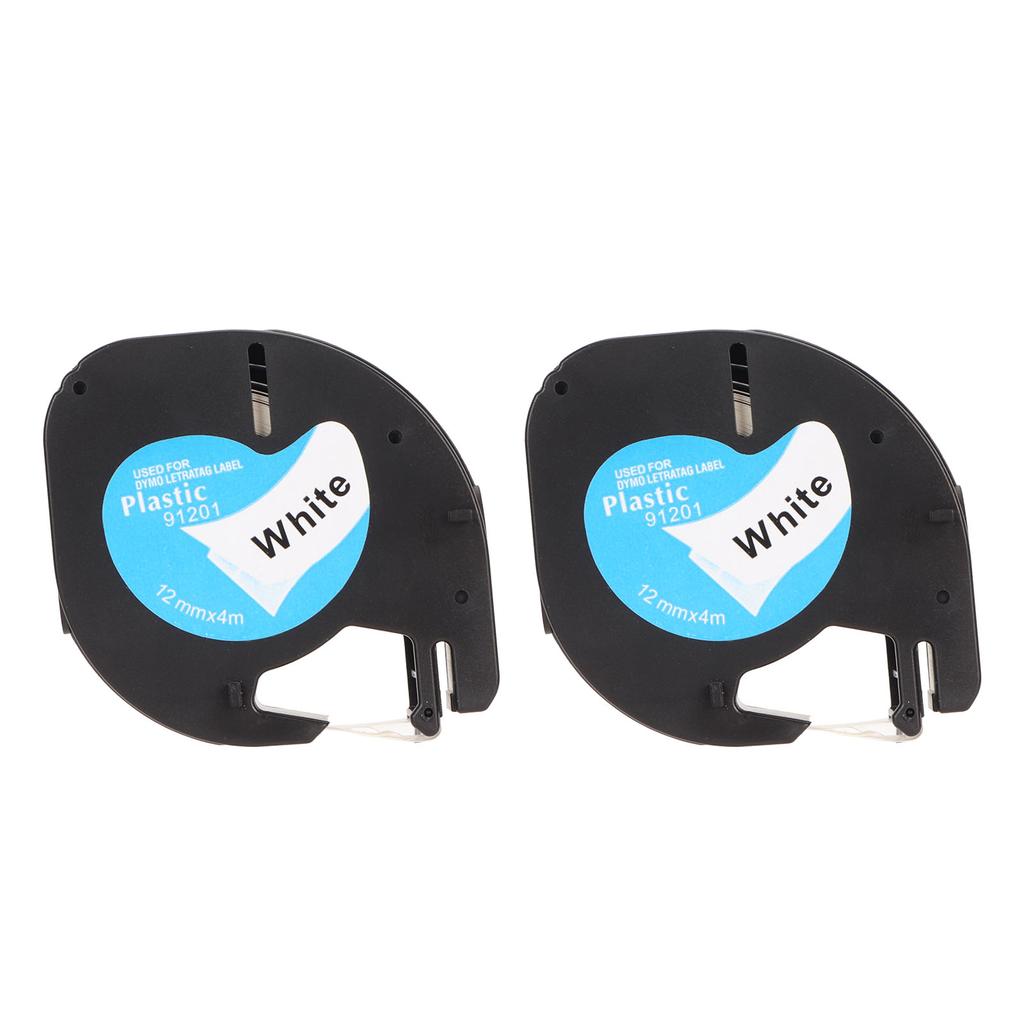 2Pcs Label Maker Tape 12mm Wide 13ft Long Waterproof Oil Resistant Black On White Labeler Tape for