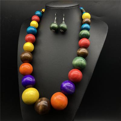 Exaggerated Wooden Bead Necklace Earrings Set Bohemian Resort Style Stage Accessories Women's Jewelry