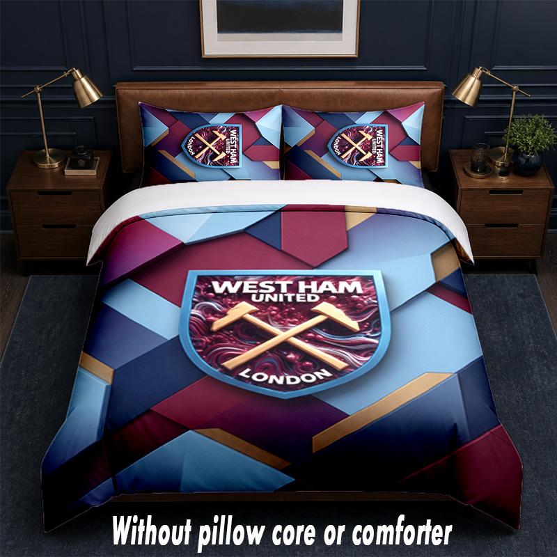 West Ham United Futbol Tasarımlı Yatak Yatak Takımı 1 Nevresim Kılıfı + 2 Yastık Kılıfı Yumuşak Nefes Alabilir Ev Tipi Yatak Çarşafları