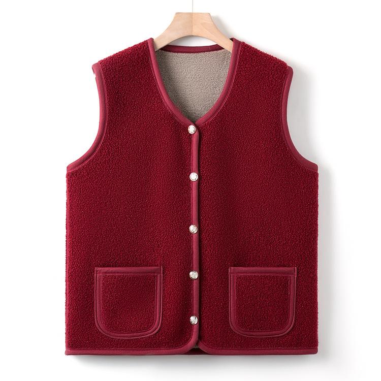 Autumn and Winter New Mother Clothing Casual Vest Middle-aged Women Versatile Velvet Vest Middle-aged and Elderly Grandma