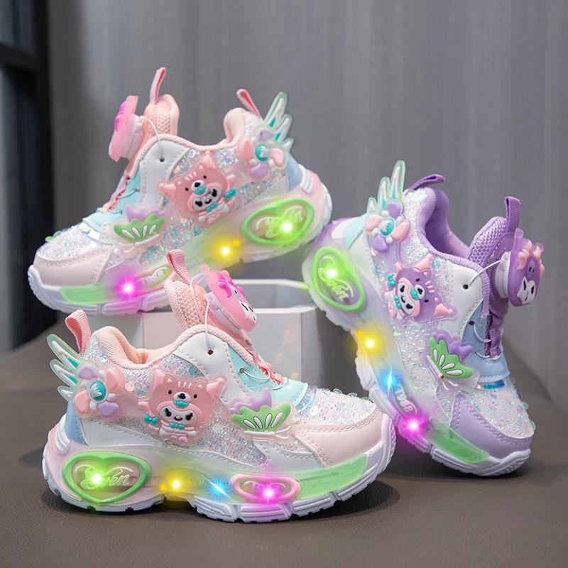 Girls' Cartoon Kuromi Light-Up Sneakers with Soft Sole (2024 Autumn)