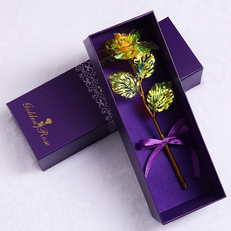 Caixa de Presente Flor Cravo Folha de Ouro - Rosa de Ouro 24K para o Dia dos Namorados Chinês