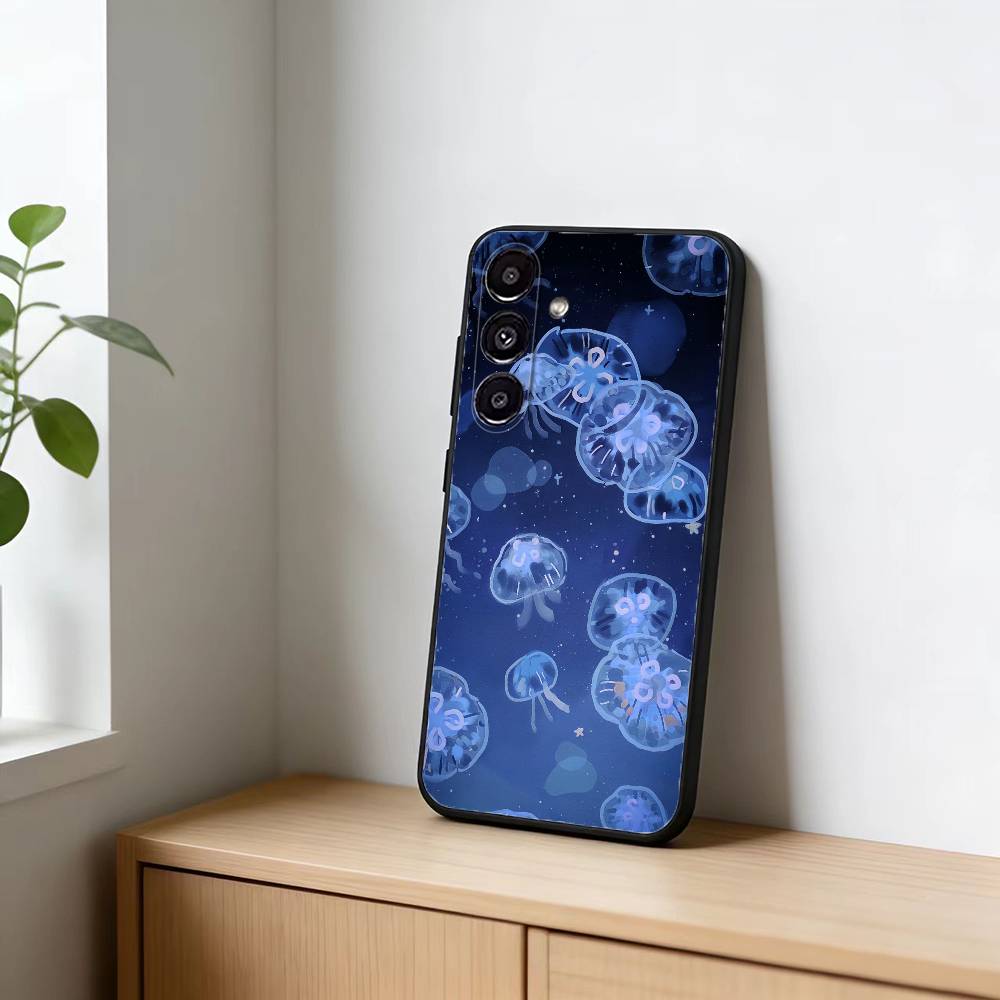 INS C-Cartoon Jellyfish Phone Case For Samsung Galaxy A20,21s,22,31,32,52,53,72,73,80,91 Soft Black Shell