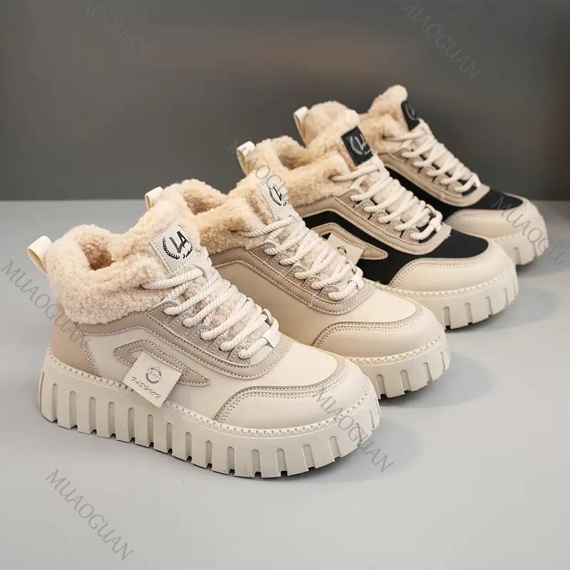 Fashion Autumn Winter Women'S Plush Lined Thickened Warm Outdoor Sports Snow Boots Comfortable Thick Sole Cotton Shoes Sneakers Botines