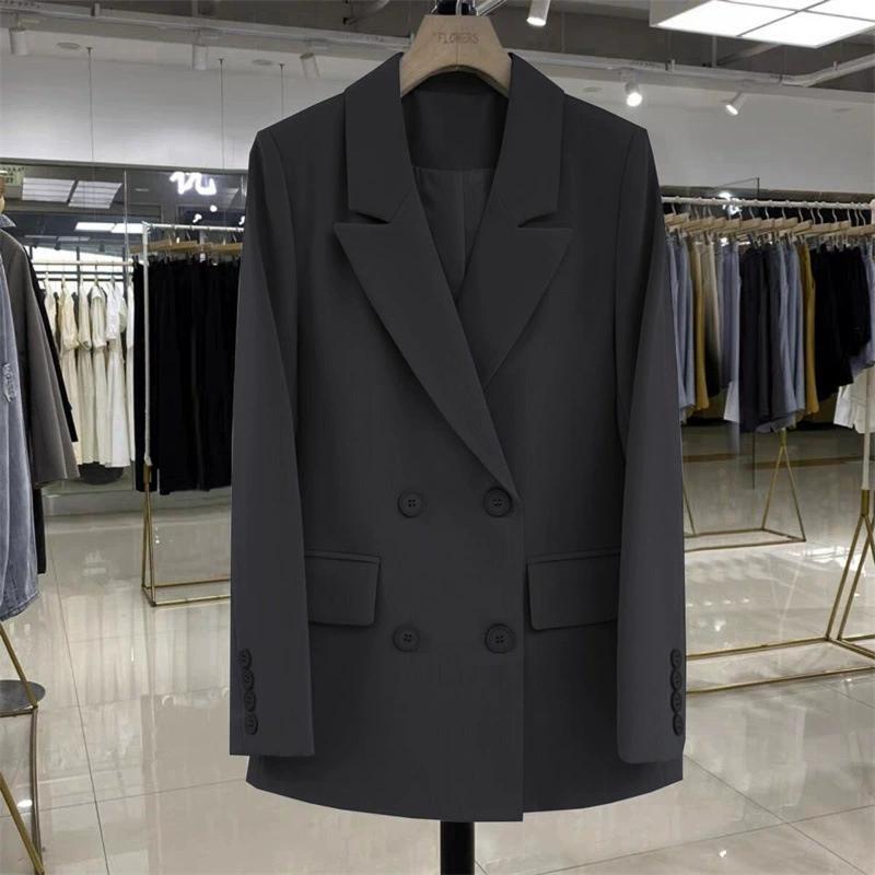 

Double-Breasted Loose Blazers Spring Autumn Casual Versatile Trendy Blazer Female Fashionable Simple Suit Outerwear XS чёрный
