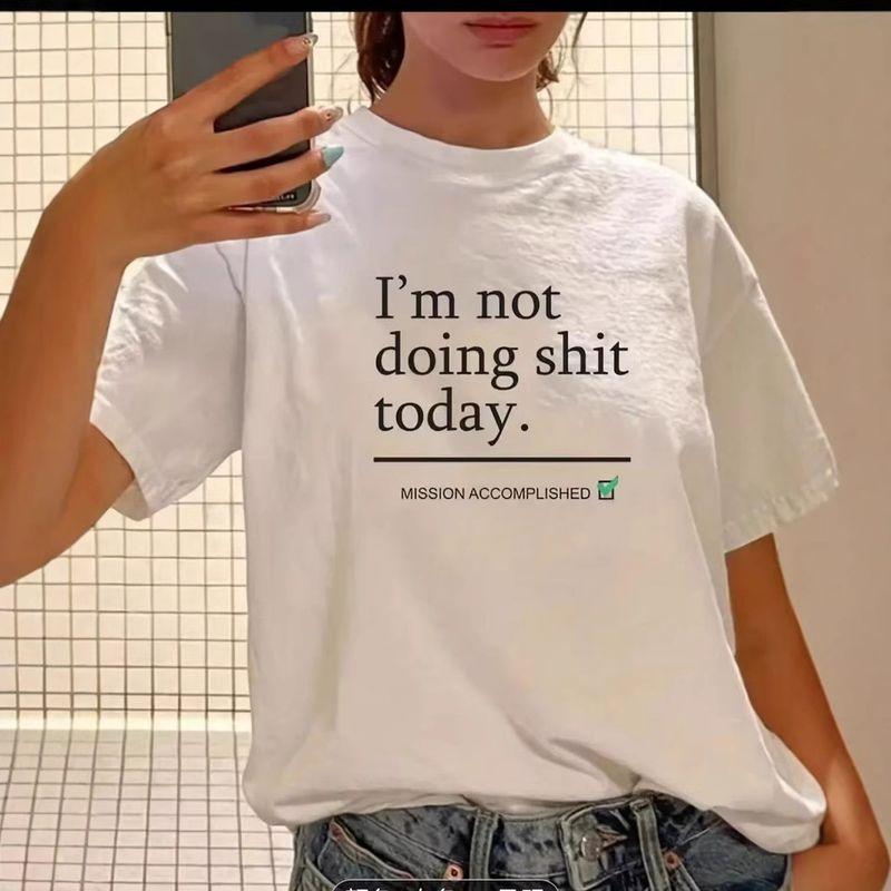 Western Style Fashion Casual Loose Letters Print Short sleeve T-shirt Top Printed Letter T Shirt