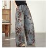 DIMANAF 2026 Summer New Plus Size Women Jeans Vintage Floral Elastic Waist Long Pants Loose Casual Denim Cotton Trousers Pants