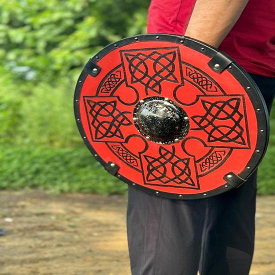 45.72 Cm Wooden Viking Shield, Norse Viking Warrior Shield, Valhalla Round Viking Shield, Ideal for LARP, Battle Cosplay Home Decor