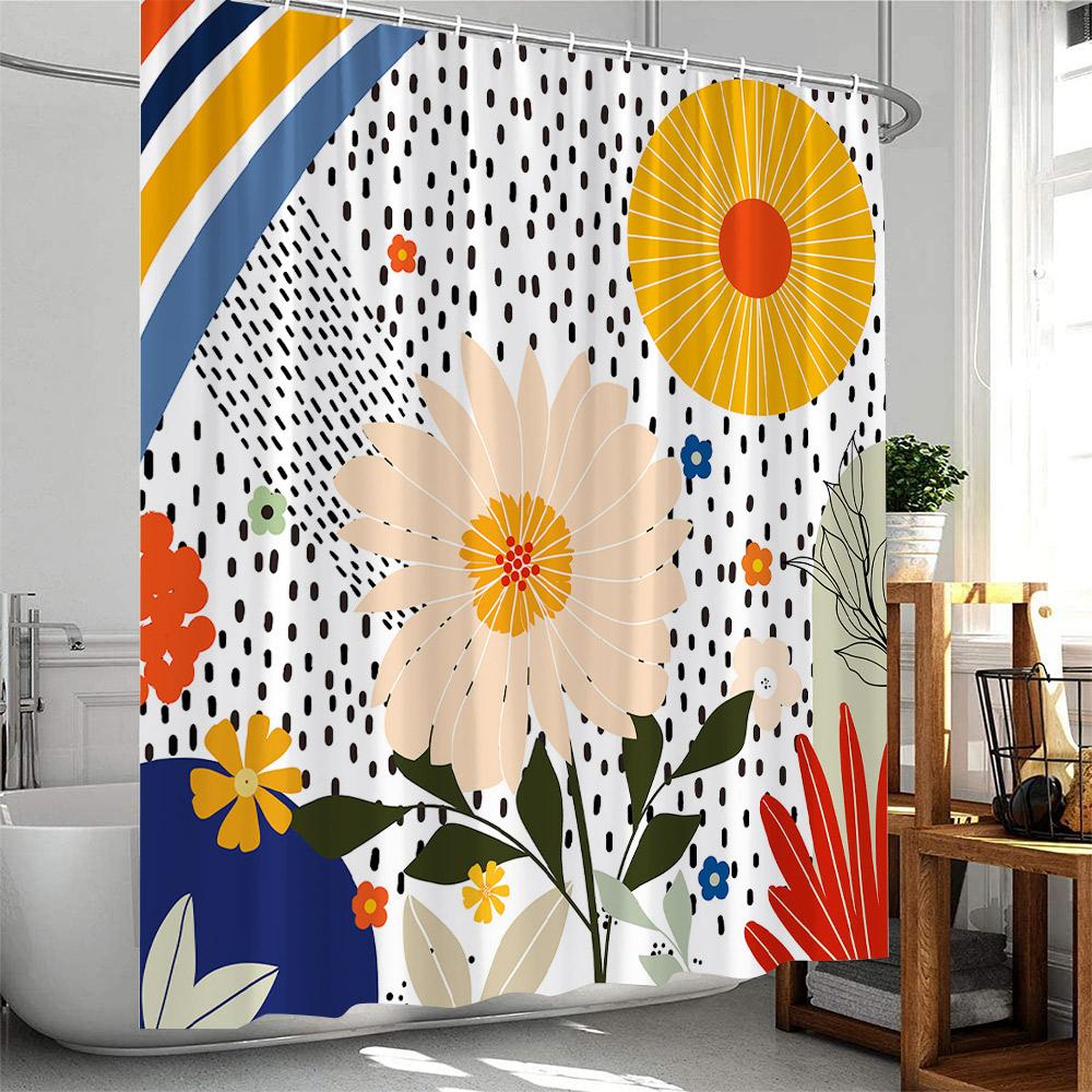 Boho Floral Shower Curtain Abstract Colorful Bohemian Flowers Tropical Leaves Polyester Bathroom Curtain Bathtub Home Decoration