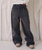 PRENDA Glitter Logo Vintage Washed Denim Pants Black