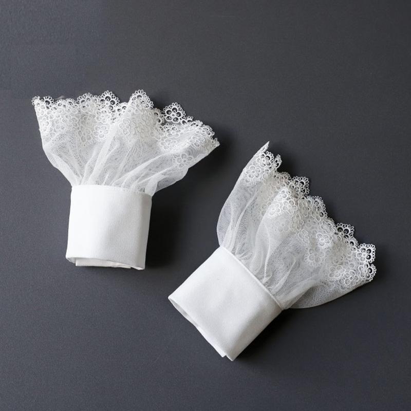 White Fake Sleeve Cuff DIY Ruffle Detachable Cuffs For Women Sweater Button Black Decorated Lace Cuff Fake Sleeves Tie