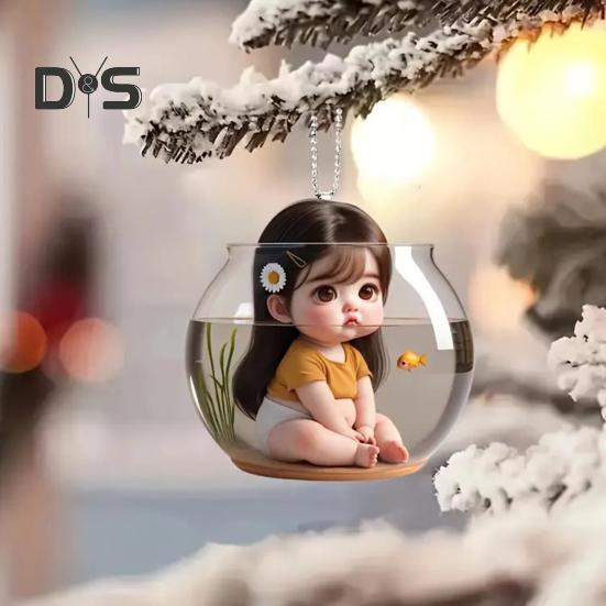 Cute Little Girl Pendant Hanging Ornament with Lanyard Easy To Hang Versatile Novelty Rearview Mirror Decoration