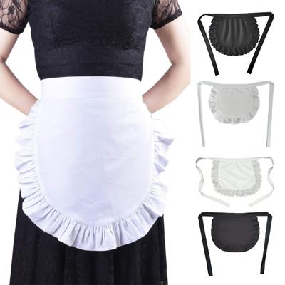 Maid Cosplay Apron Girls Ruffled Waist Apron Kitchen Costume Solid Color Fancy Dress Half Apron Cosplay Outfit Accessory