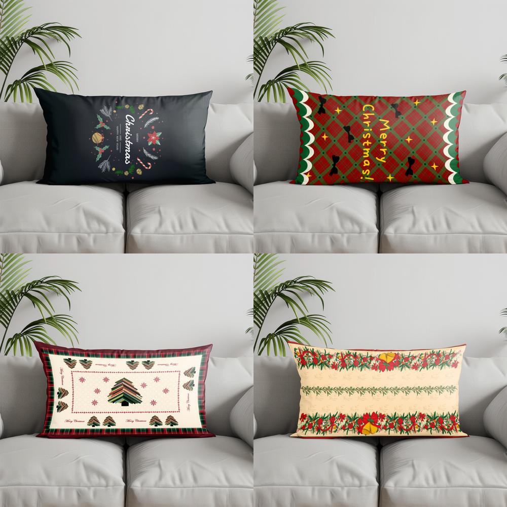 Home Decor Christmas Red Pillow with Ornaments Suitable For Sofa Bedroom Car Pillow Cover Cushion Rectangular Back Cushion