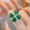 Fashion Light Luxury Heart-Shaped Four-Leaf Clover Pendant Necklace Flower Ring Simulation Emerald Diamond Stud Earrings Colorful Treasure Set Women