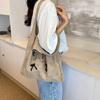 Solid Color Large Capacity Shoulder Bucket Bag Fashionable Knitted Work Commuter Bag Daily Shopper Tote For Women