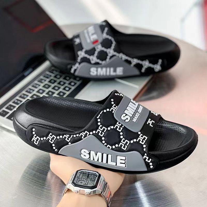 Men s Thick Sole Slide Sandals Non-slip Letter Print Casual Slippers for Summer Outdoor 40 чёрный