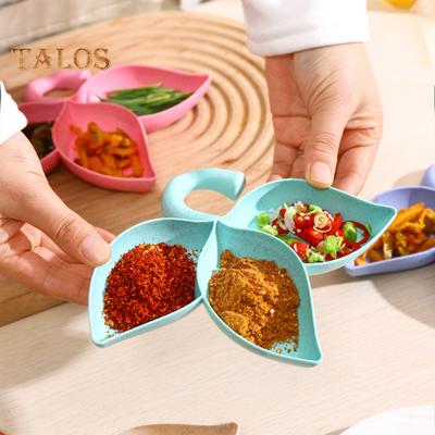 2Pcs Dipping Dish 3 Compartments Leaf Shape Food Grade Salad Dressing Anise Chili Powder Seasoning Sauce Garbage Tray Plate Holder Kitchen Supplies