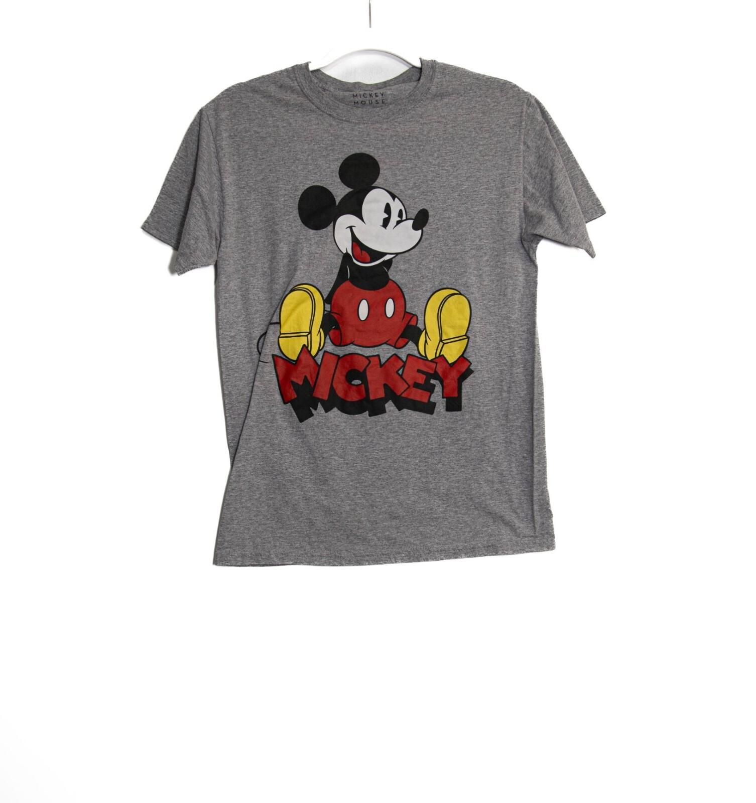 Disney Mickey Mouse Graphic Tee Heather Gray Cotton Blend Short Sleeve Crew Neck S