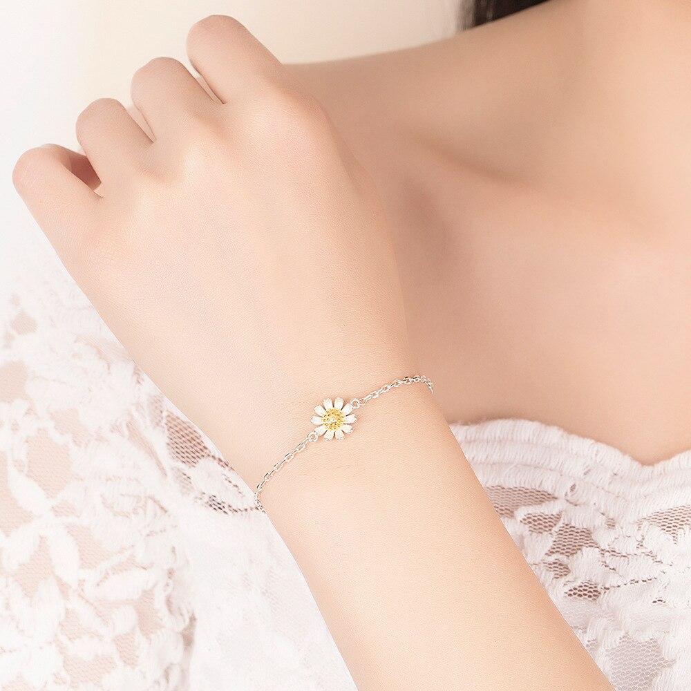 

Браслет из стерлингового серебра S925, простой браслет с подсолнухом, маленькими ромашками, хризантемой, браслет с подсолнухом, ювелирное изделие, подарок для женщин