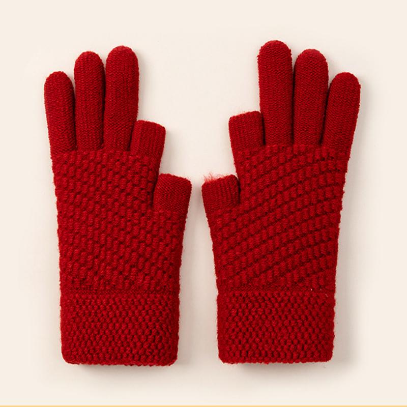 New Autumn Winter Warm Dew Finger Gloves Student Writings 2 Half Fingers Knitted Thickened Office Touch Screen Universal 1 Pairs