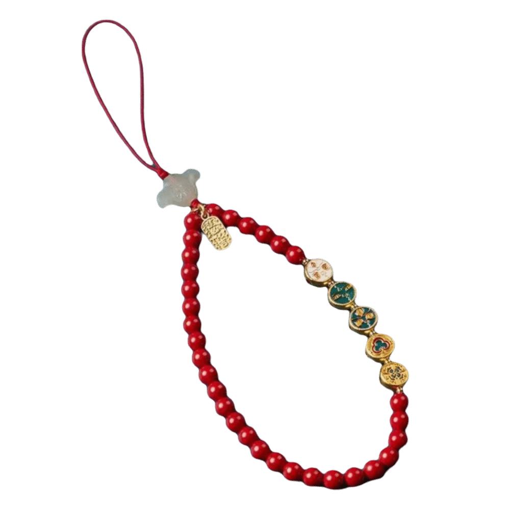 High-end Red Rope Mobile Phone Chain Handmade Woven This Life Year Pendant  Fashion Accessories